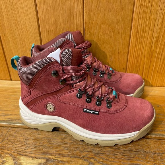 TIMBERLAND WOMEN'S WHITE LEDGE WATERPROOF MID HIKER DARK RED FULL GRAIN A5P2B - Picture 2 of 11